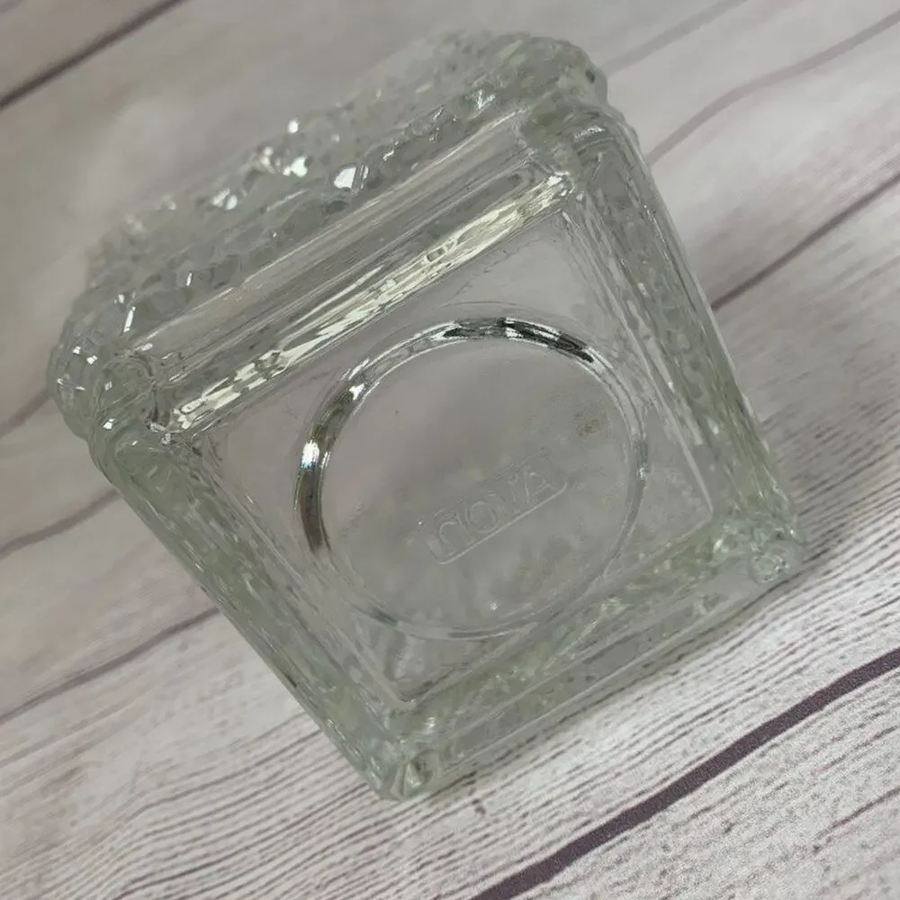 Vintage Avon Square Crystal Glass Candle Holder Diamond Cut Snowflake 3 3/4